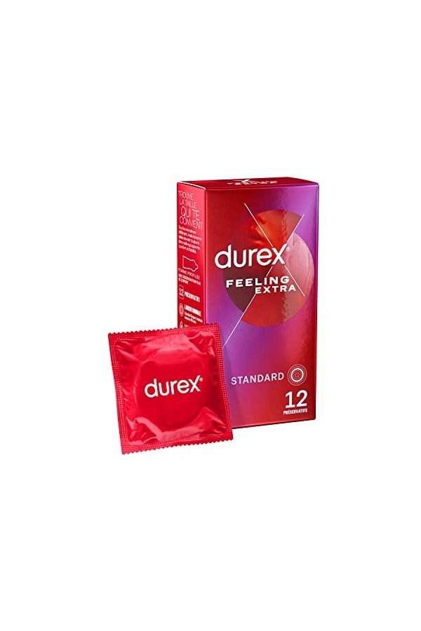 Durex FEELING EXTRA - 20 Préservatifs Homme Fins et Extra Lubrifiés