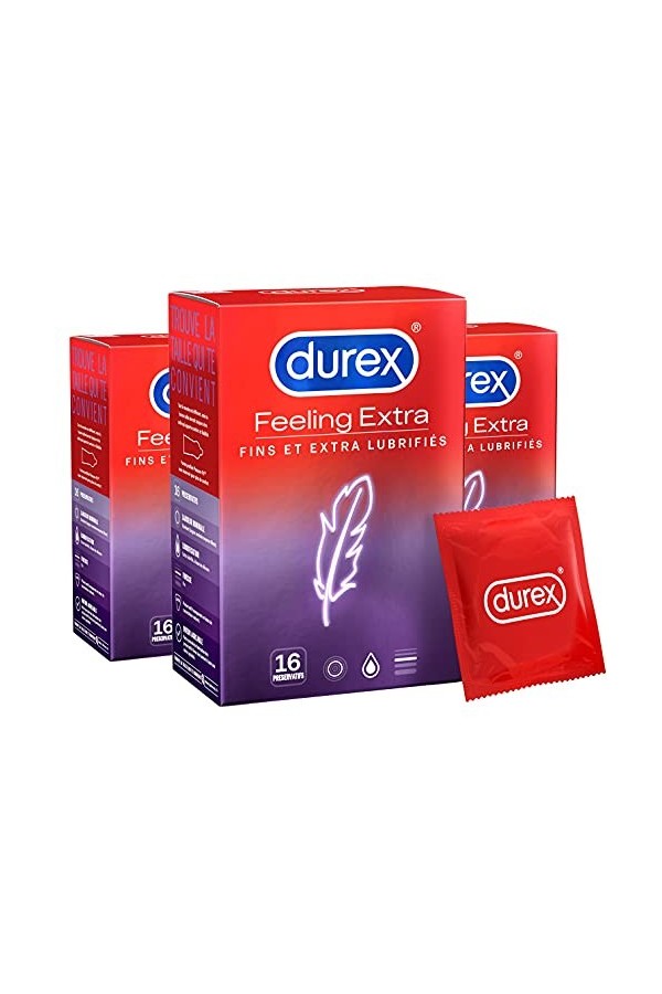 Durex FEELING EXTRA - 20 Préservatifs Homme Fins et Extra Lubrifiés