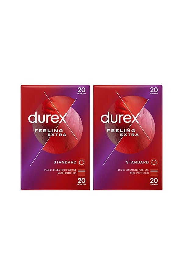 Durex FEELING EXTRA - 20 Préservatifs Homme Fins et Extra Lubrifiés