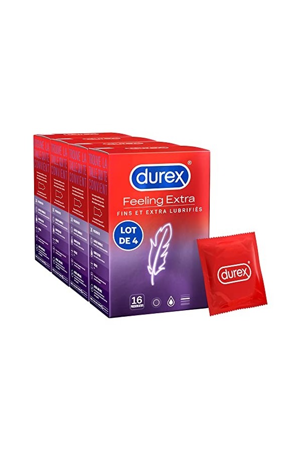 Durex FEELING EXTRA - 20 Préservatifs Homme Fins et Extra Lubrifiés