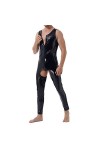 Gefomuofe Combinaison pour homme en latex effet mouillé manteau à manches courtes sexy noir avec policier rouge couleur unise
