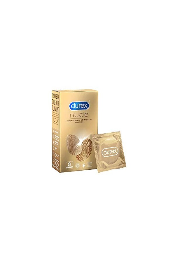 Durex NUDE - 20 Préservatifs pour Homme - Ultra Fins - Sensation Peau Contre Peau