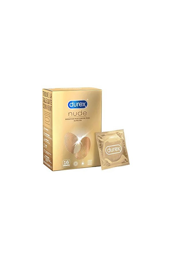 Durex NUDE - 20 Préservatifs pour Homme - Ultra Fins - Sensation Peau Contre Peau