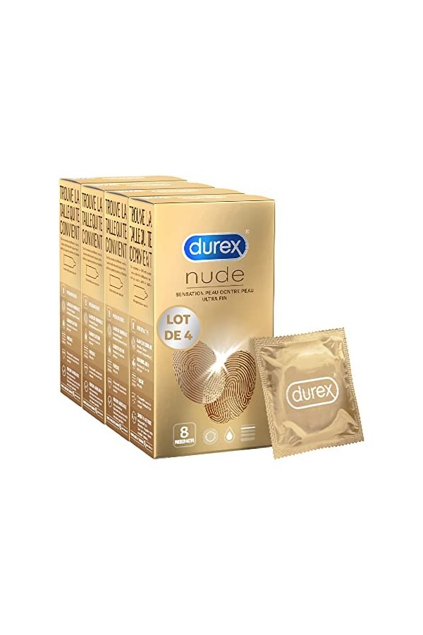 Durex NUDE - 20 Préservatifs pour Homme - Ultra Fins - Sensation Peau Contre Peau