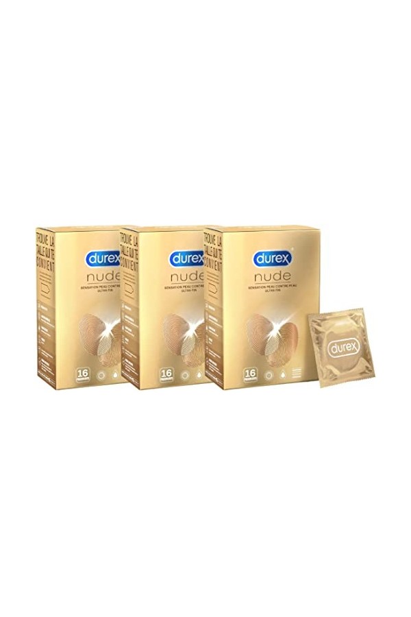 Durex NUDE - 20 Préservatifs pour Homme - Ultra Fins - Sensation Peau Contre Peau