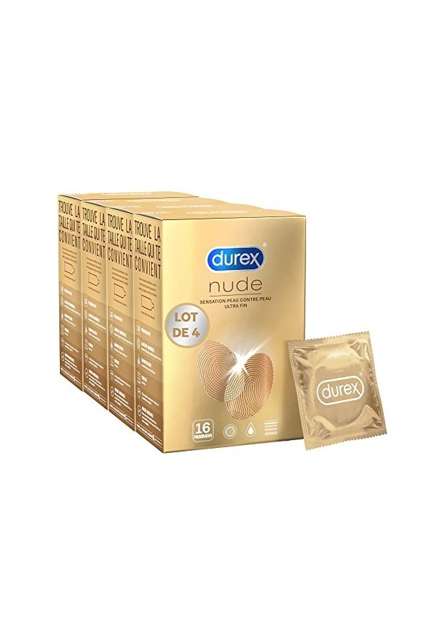 Durex NUDE - 20 Préservatifs pour Homme - Ultra Fins - Sensation Peau Contre Peau