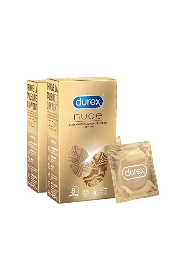 Durex NUDE - 20 Préservatifs pour Homme - Ultra Fins - Sensation Peau Contre Peau