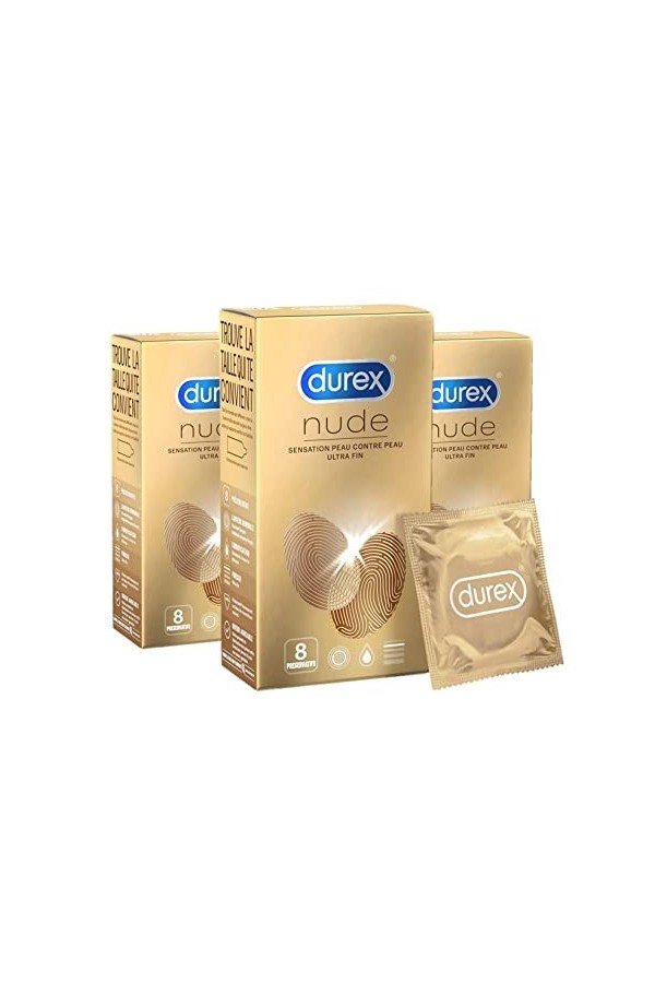 Durex NUDE - 20 Préservatifs pour Homme - Ultra Fins - Sensation Peau Contre Peau
