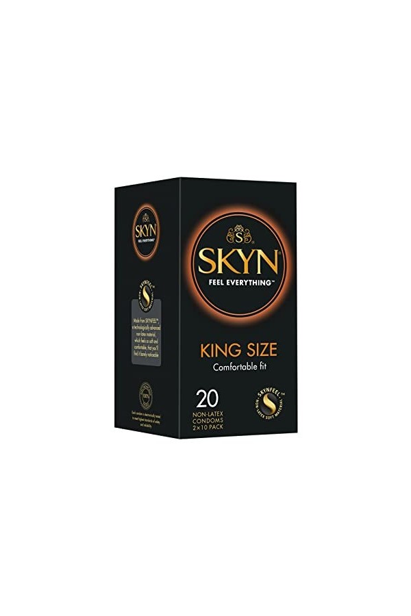 Skyn King Size large : Lot de 20 Préservatifs Extra large, sans latex Skynfeel pour Hommes / Fins, Forme Droite, Lisse, Diamè