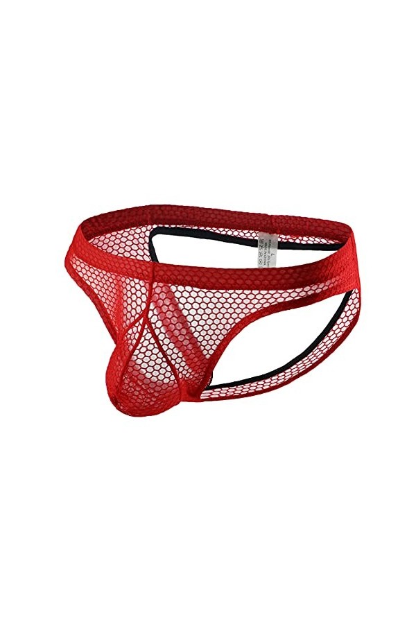 Jiabing Slips Slips Maillage Sexy pour Hommes sous-vêtements Respirants Boxer Nuisette Rouge Black, L 