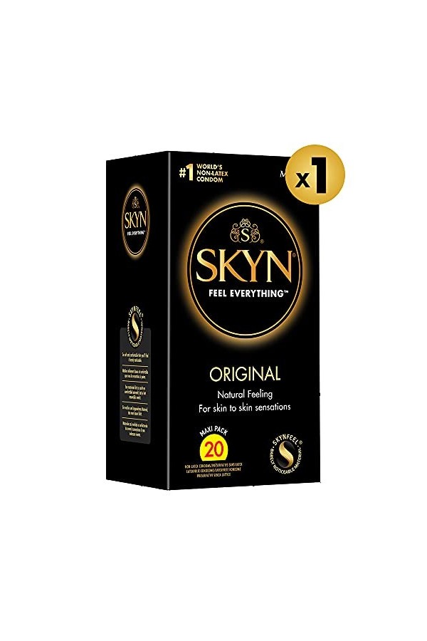SKYN Original : Lot de 20 Préservatifs sans latex SKYNFEEL pour homme / Taille régulière, préservatifs solides, fins et lisse
