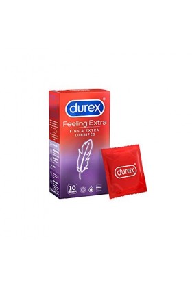 Durex FEELING EXTRA - 10 Préservatifs Homme Fins et Extra Lubrifiés