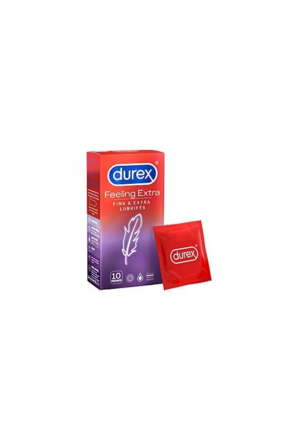 Durex FEELING EXTRA - 10 Préservatifs Homme Fins et Extra Lubrifiés