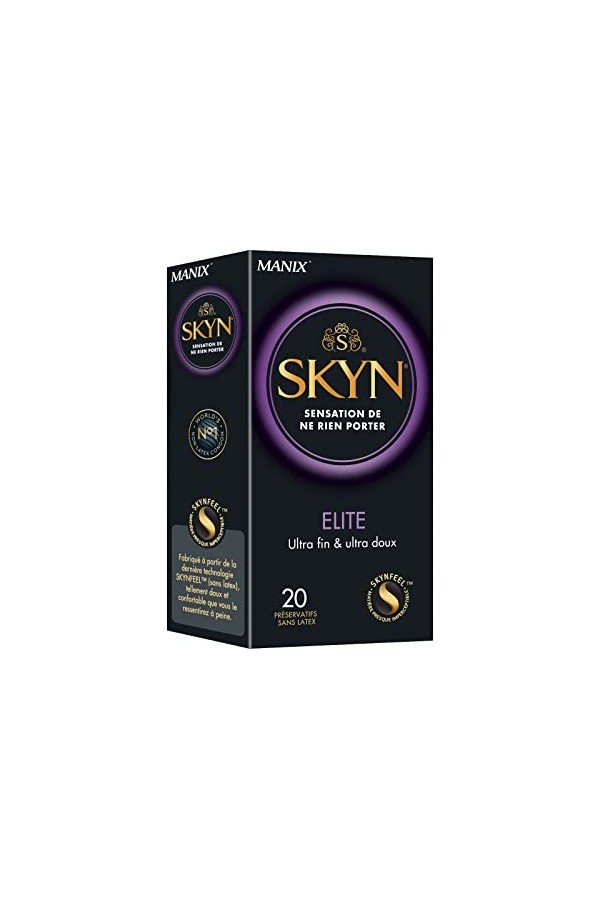 Skyn Elite : Lot de 20 Préservatifs sans latex Skynfeel pour Homme / Taille Régulière, Ultra-Fins et Doux, Forme Droite et Li