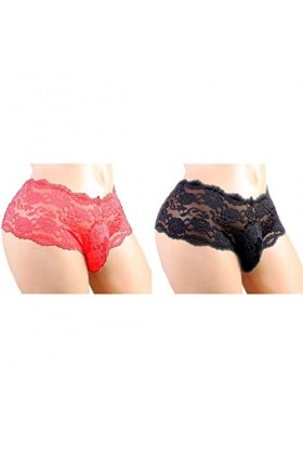 Milisten 2Pcs Hommes String en Dentelle Voir à Travers Les Sous-Vêtements T-Back G-String Stretch Shorts Sissy Pochette Girly