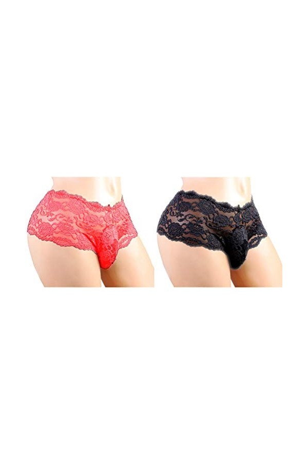 Milisten 2Pcs Hommes String en Dentelle Voir à Travers Les Sous-Vêtements T-Back G-String Stretch Shorts Sissy Pochette Girly