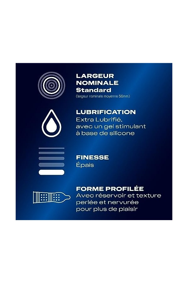Durex - 10 Préservatifs Extra Lubrifiés Stimulants et Texturés - Avec Gel Desirex