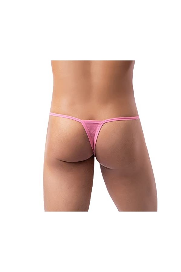Faringoto String en maille pour homme - Mini bikini jockstrap - Taille basse - Culotte gay pour homme, rose, S
