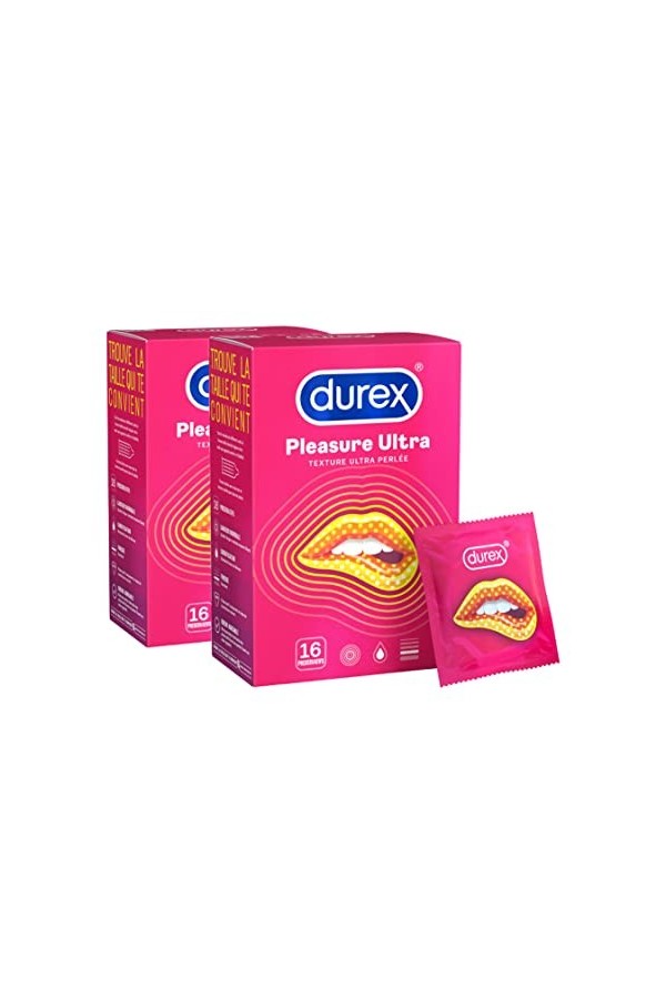 Durex PLEASURE ULTRA - 32 Préservatifs - Texture Ultra Perlée - Lot de 2 x 16 unités