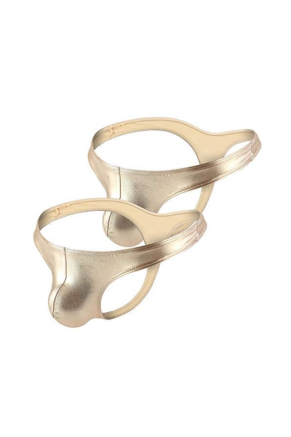 Billtop Sexy String Homme Cuir Taille Basse Confortable T-Back Thong Briefs,Lot de 2 Or,M