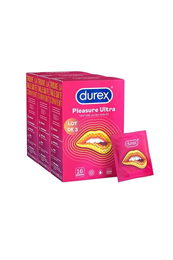 Durex PLEASURE ULTRA - 32 Préservatifs - Texture Ultra Perlée - Lot de 2 x 16 unités