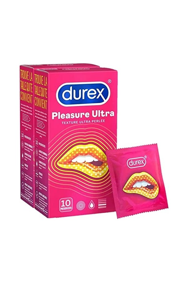 Durex PLEASURE ULTRA - 32 Préservatifs - Texture Ultra Perlée - Lot de 2 x 16 unités