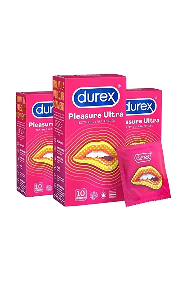 Durex PLEASURE ULTRA - 32 Préservatifs - Texture Ultra Perlée - Lot de 2 x 16 unités