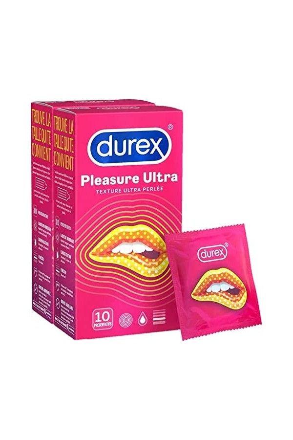 Durex PLEASURE ULTRA - 32 Préservatifs - Texture Ultra Perlée - Lot de 2 x 16 unités