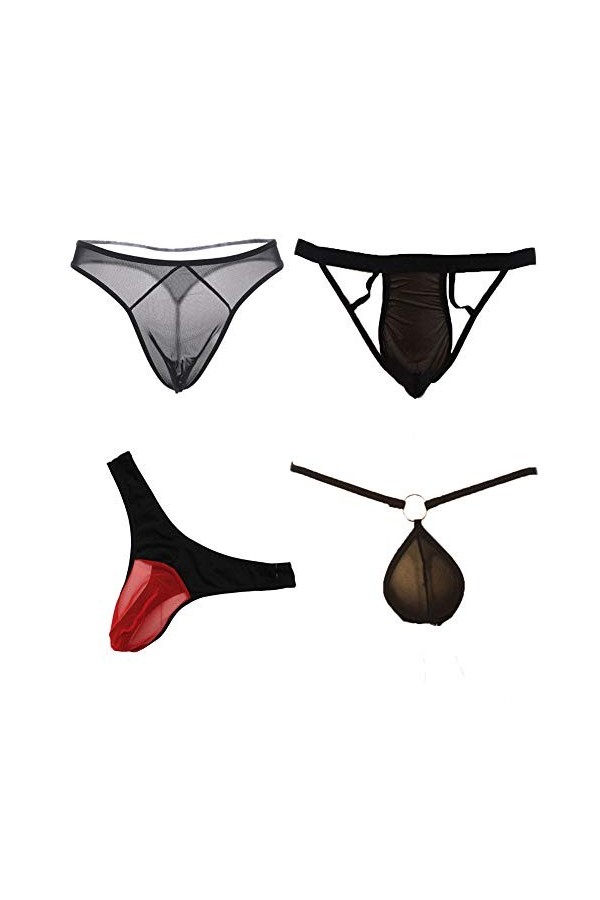 KHUFUZI Lot de 4&nbsp;sous-vêtements sexy, styles en maille pour, homme, lingerie respirante, transparents, cadeau pour un ami, Lo