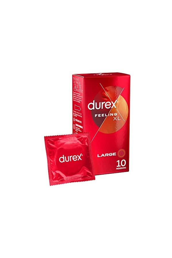Durex FEELING XL - 10 Préservatifs Fins et Extra Large pour Homme - Pour Plus de Sensations