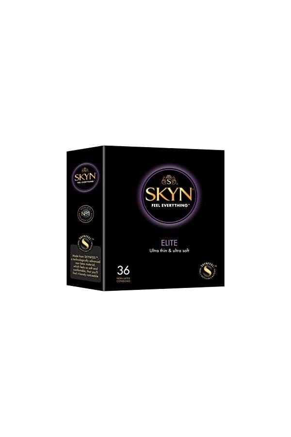 SKYN Elite : Lot de 36 Préservatifs Sans Latex SKYNFEEL pour Homme | Taille Standard, Ultra-Fins et Doux, Forme Droite et Lis