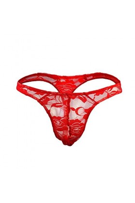 Creamlin sous-vetements Transparents pour Hommes sous-vetements en Dentelle Comfty ,Taille unique,Rouge