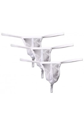 AIEOE Strings Homme 3 Pièces Sexy G-String Ensemble Légèrement Transparent sous-Vêtements Culottes en Gaze Blanc M