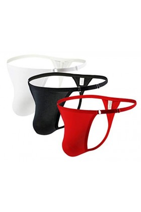 FEOYA- Homme Thong Sexy Évider Ice Silk Briefs Taille Basse Ajustable G-String Jockstrap String Tanga Pouch T-Back Mini Slip 