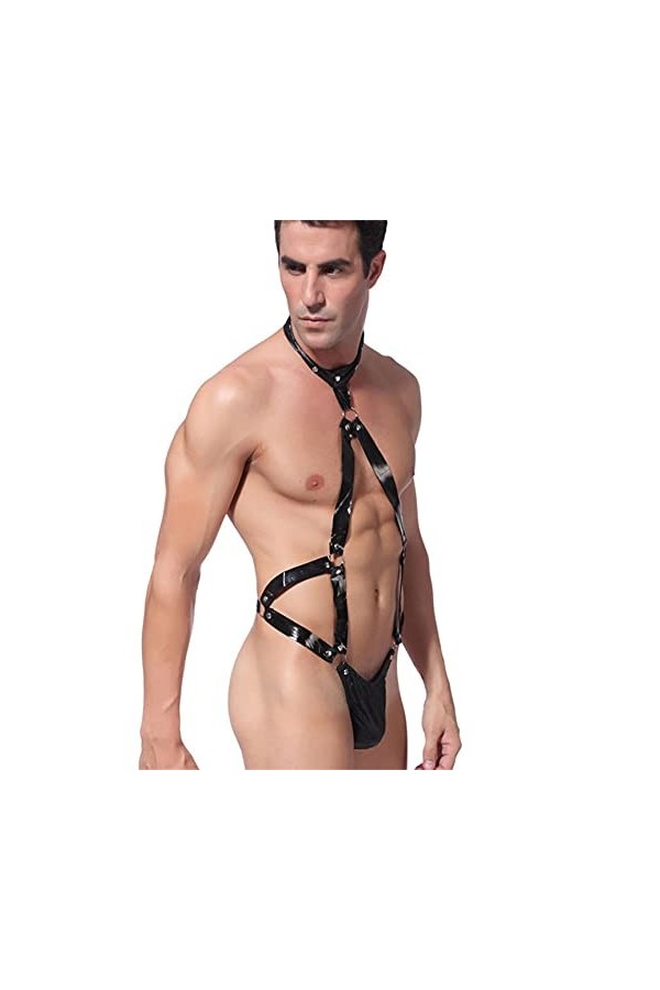 Ceintures de Harnais en Similicuir pour Hommes String Sexy avec Pochette à Licou Costume de Ceintures en Cuir élastiques régl