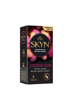 Skyn Cocktail Club:Lot de 9 Préservatifs Aromatisés Skynfeel/3 Saveurs:Pina Colada,Cherry Sunrise,Passion Daiquiri/sans latex