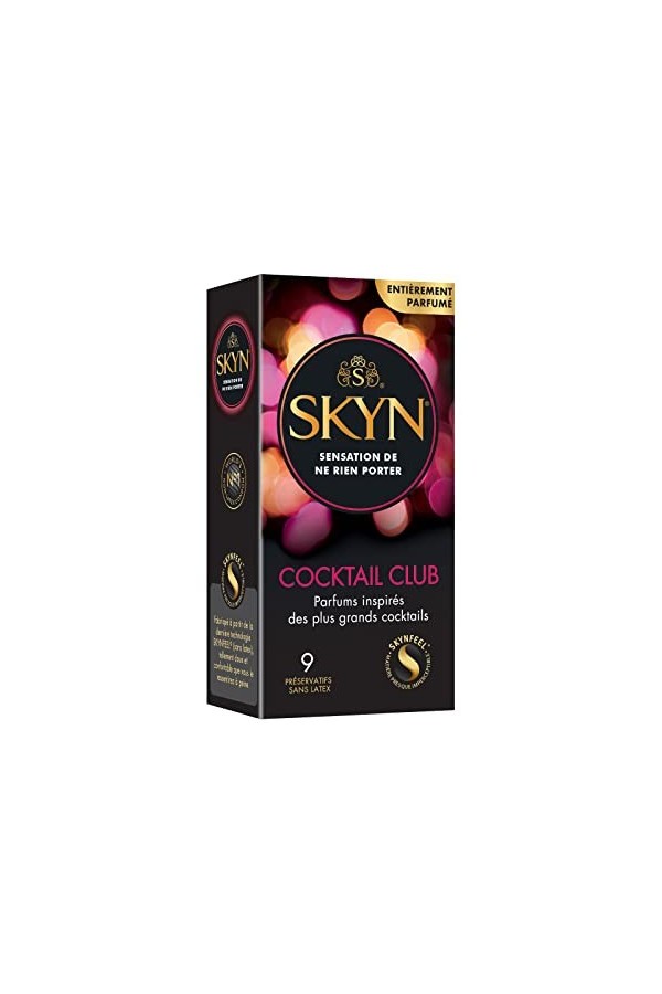 Skyn Cocktail Club:Lot de 9 Préservatifs Aromatisés Skynfeel/3 Saveurs:Pina Colada,Cherry Sunrise,Passion Daiquiri/sans latex