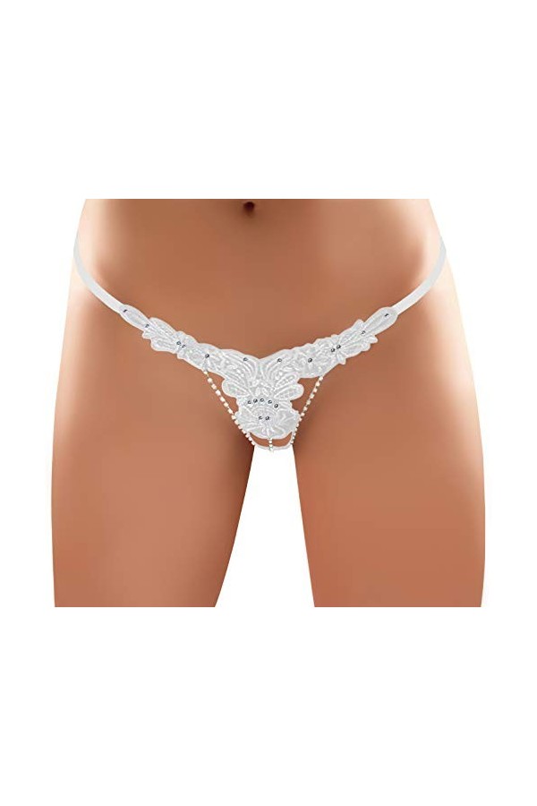 Sohimary 129 Femme Lot de 2 Mini Strings Dentelle Bijou S M L 36 38 40 Noir Blanc