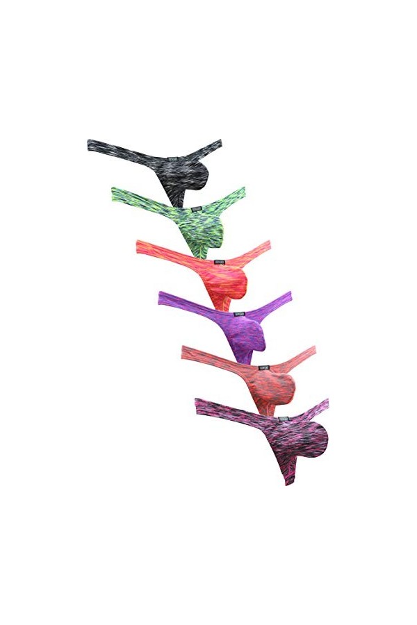 iKingsky String sous-vêtements Homme en Poche Tanga Rayé pour Homme avec Dos en T XXL, Pack de 6 