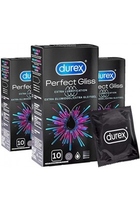 Durex PERFECT GLISS - 30 Préservatifs Extra Lubrifiés Silicone - Lot de 3 x 10 unités