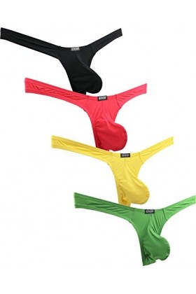 iKingsky String sous-vêtements Homme pour Sexy Soyeux Tanga pour Homme avec Dos en T XL, Pack de 4 