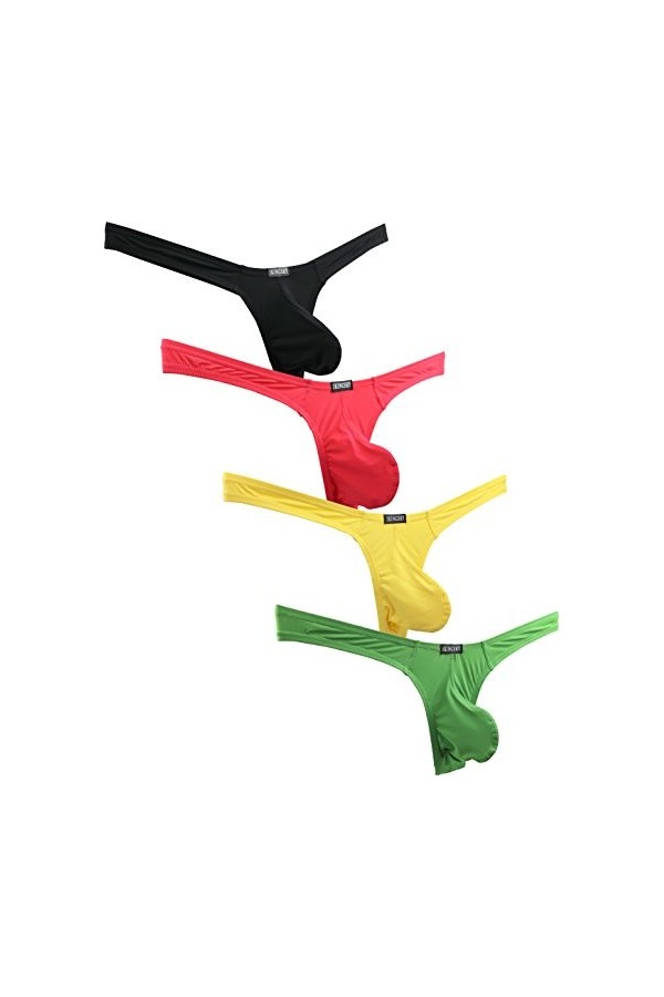iKingsky String sous-vêtements Homme pour Sexy Soyeux Tanga pour Homme avec Dos en T XL, Pack de 4 