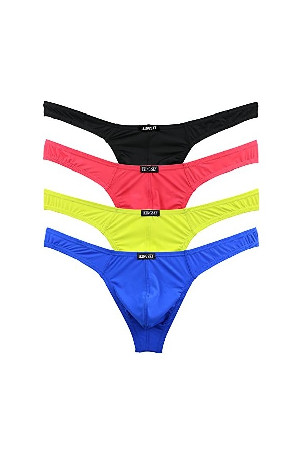 iKingsky String sous-vêtements Homme Soyeux Tanga pour Homme avec Dos en T XXL, Pack de 4 