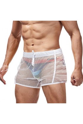 AIMPACT Sexy Boxer Homme Mesh Shorts Underwear Transparents Briefs for Men Blanc M 