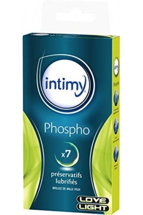 INTIMY - Préservatifs Phospho, x 7 unités - Préservatifs Lubrifiés Avec Réservoir - Surface Lisse - Latex de Qualité Supérieu