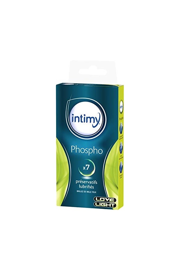 INTIMY - Préservatifs Phospho, x 7 unités - Préservatifs Lubrifiés Avec Réservoir - Surface Lisse - Latex de Qualité Supérieu