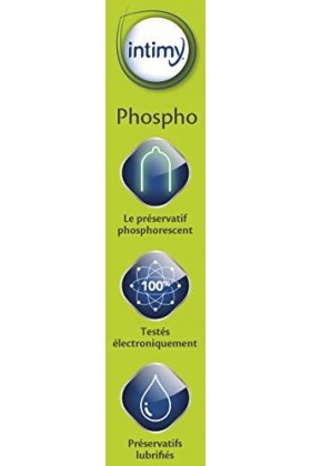 INTIMY - Préservatifs Phospho, x 7 unités - Préservatifs Lubrifiés Avec Réservoir - Surface Lisse - Latex de Qualité Supérieu