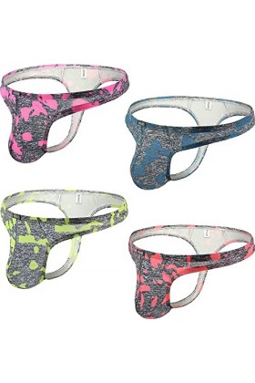 iKingsky String sous-vêtements Homme Camouflage Soyeux Tanga pour Homme avec Dos en T L, Pack de 4 