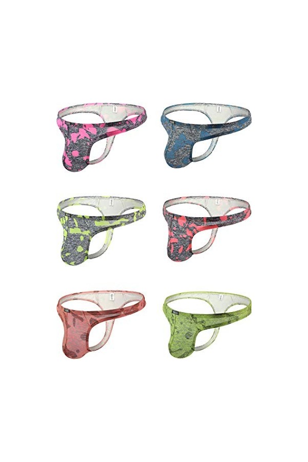 iKingsky String sous-vêtements Homme Camouflage Soyeux Tanga pour Homme avec Dos en T L, Pack de 4 