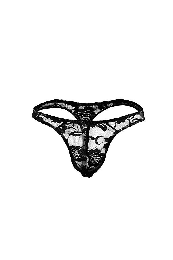 Papapai String en dentelle transparente pour homme Sissy, Noir , taille unique